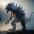 illustration of an ultra realistic Kaiju in dramatic light fog Royalty Free Stock Photo