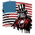 Illustration of Uncle Sam pointing a finger at you set inside circle with stars and stripes American flag viewed from front.