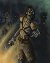 Illustration of undead pirate zombies - digital fantasy painting Royalty Free Stock Photo