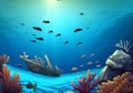 An Illustration of an Underwater Paradise With Coral and Fish