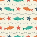 Fish and Starfish Seamless Pattern