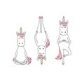 Unicorn set doing yoga with three styles