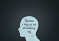 An illustration of a unisex silhouette of a human head containing a famous atticus quote about depression and anxiety with copy