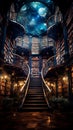 Illustration. Universal Library Akashic Chronicles, vertical background. Royalty Free Stock Photo