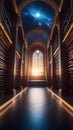 Illustration. Universal Library Akashic Chronicles, vertical background. Royalty Free Stock Photo