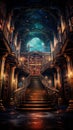 Illustration. Universal Library Akashic Chronicles, vertical background. Royalty Free Stock Photo