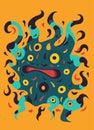 Illustration of unknown monster with tentacles or appendages, colorful flat design Royalty Free Stock Photo