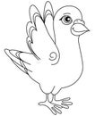 Illustration. Unpainted funny cartoon pigeon positive