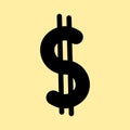 Dollar black vector icon. Currency icon. Cash equivalent icon. Fashionable black dollar. Vector illustration.