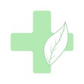 Medical cross with leaf vector. Medical icon concept for radiologists. Icon of a red cross and a leaf on it vector.