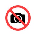 No photos icon. Vector icon no cameras. Photo prohibition icon. Camera prohibition icon. Vector illustration.