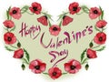 Illustration for Valentine card. Red poppy flowers are making a heart shaped frame with sign Happy Valentine`s day Royalty Free Stock Photo