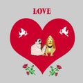 Illustration for valentine`s day, Dog and cat thoroughbred, in