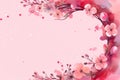 Illustration of Valentine s Day Frame with Pink Watercolor Flowers. Generative AI Royalty Free Stock Photo