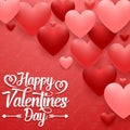 Valentines day greeting card with hearts on red background