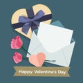 Illustration of valentines day with mail, giftbox, rose. flat vector