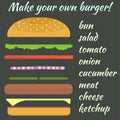 Illustration with variation of burger ingredients