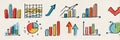Illustration of Various Colorful Charts and Data Visualizations Showcasing Trends, Statistics, and Progress in a Royalty Free Stock Photo