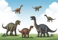 Different species, including a large sauropod and theropods, Royalty Free Stock Photo
