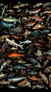 Illustration of various fish species, vivid colors, AI generative