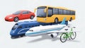 Transportation Modes Car, Bus, Train, Airplane, Bicycle Royalty Free Stock Photo