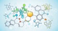 Illustration of various molecular structures on a light blue Royalty Free Stock Photo