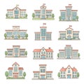 Illustration of various school buildings with different architectural styles and designs Royalty Free Stock Photo