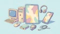 Tech Gadgets Illustration Computer, Tablet, Phone, Headphones Royalty Free Stock Photo