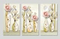 Illustration vase. golden branches and lines with rose flowers and pearl in light background. canvas art for wall frame .