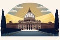 Illustration of The Vatican emblematic building. Travel destination, famous place for vacations banner