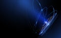 Illustration vector abstract chaos, blue wave line pattern, flow line and particle dot on dark color background.