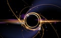 Illustration vector abstract chaos, gold wave line pattern, flow line and particle dot on dark color background.