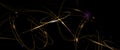 Illustration vector abstract chaos, gold wave line pattern, flow line and particle dot on dark color background