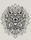 illustration vector angry wolf head with antique ornament Royalty Free Stock Photo