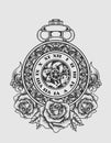 Illustration vector antique clock with rose flower