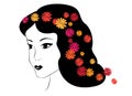 Illustration - vector brunette girl with flowers