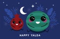 Illustration Vector concept happy Yalda night party. Happy Yalda Pomegranate Watermelon congratulations Card the night Ceremony