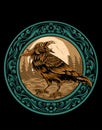 Crow bird with vintage engraving ornament