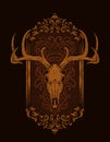 Illustration vector deer skull head with antique ornament