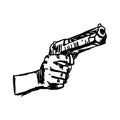 Illustration vector doodle hand drawn of hand holding gun Royalty Free Stock Photo