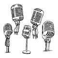 Illustration vector doodle hand drawn retro microphone set, info Royalty Free Stock Photo