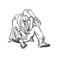 illustration vector doodle hand drawn of sketch frustrated businessman sit on ground isolated.