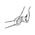 Illustration vector doodle hand drawn sketch of parent holds the