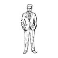illustration vector doodle hand drawn of sketch portrait of smiling young businessman isolated. Royalty Free Stock Photo