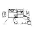 Illustration vector doodles hand drawn bedroom with objects rela