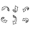 Illustration vector doodles hand drawn curved arrow with shadow