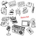 Illustration vector doodles hand drawn set of retro-styled objec Royalty Free Stock Photo