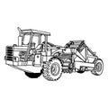 Illustration vector doodles hand drawn of wheel tractor scraper