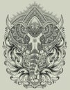 Illustration vector elephant head with mandala ornament style Royalty Free Stock Photo