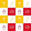 Illustration vector of french fries , fried chicken , ice cream and mini burger in pattern.